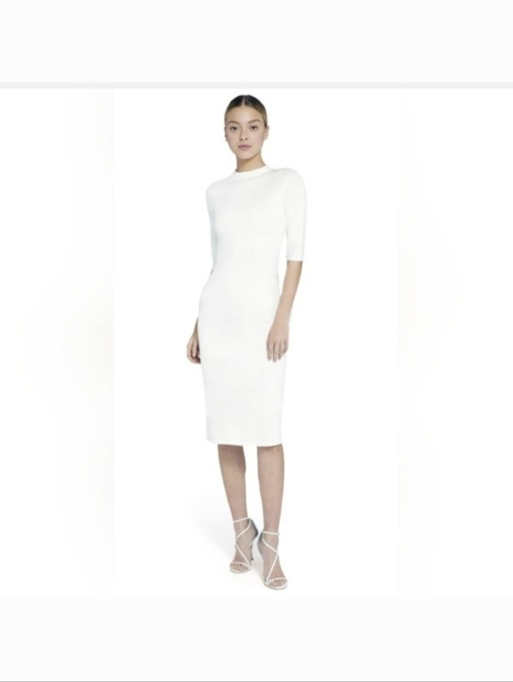 Alice + Olivia Delora Fitted Mock Neck Dress in Off White Size 8 - Picture 6 of 13